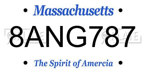 8ANG787 Massachusetts License Plate