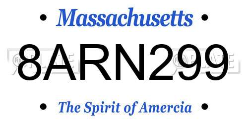 8ARN299 Massachusetts License Plate