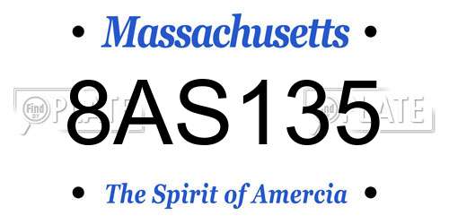 8AS135 Massachusetts License Plate