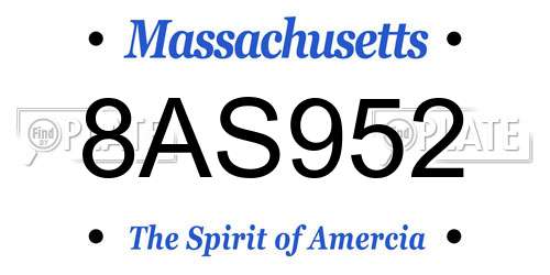 8AS952 Massachusetts License Plate