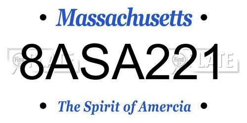 8ASA221 Massachusetts License Plate