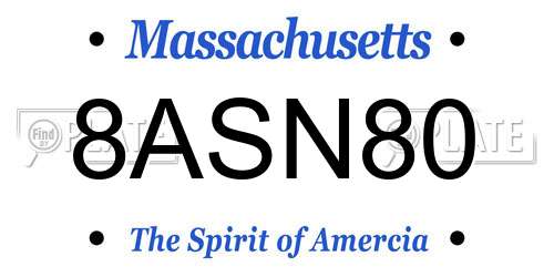8ASN80 Massachusetts License Plate