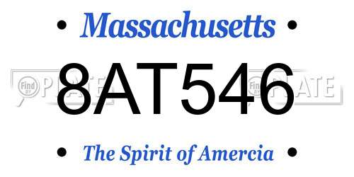 8AT546 Massachusetts License Plate