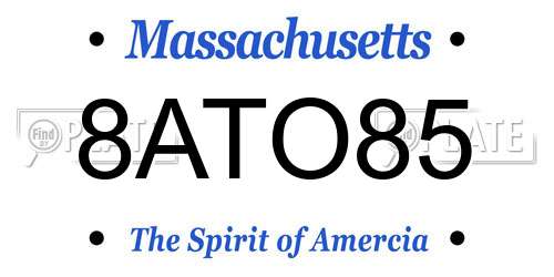 8ATO85 Massachusetts License Plate