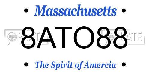 8ATO88 Massachusetts License Plate