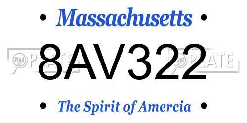 8AV322 Massachusetts License Plate