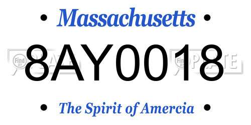 8AY0018 Massachusetts License Plate
