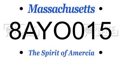 8AYO015 Massachusetts License Plate