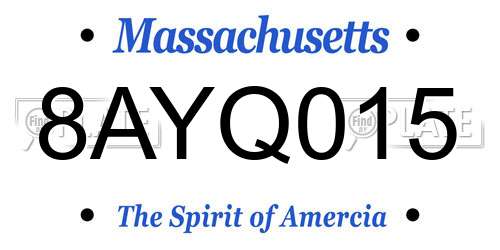 8AYQ015 Massachusetts License Plate