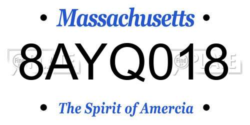 8AYQ018 Massachusetts License Plate