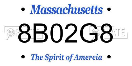 8B02G8 Massachusetts License Plate