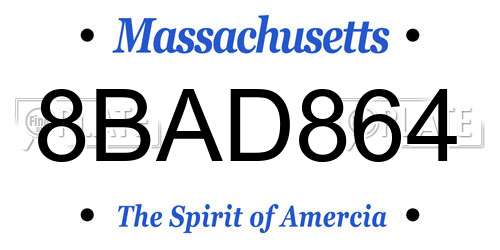 8BAD864 Massachusetts License Plate