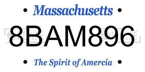 8BAM896 Massachusetts License Plate