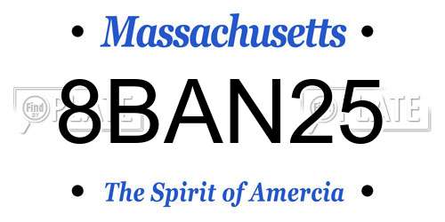 8BAN25 Massachusetts License Plate
