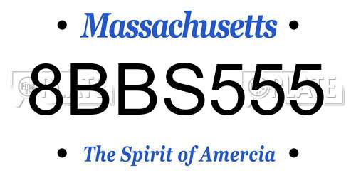 8BBS555 Massachusetts License Plate