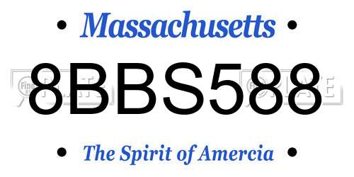 8BBS588 Massachusetts License Plate