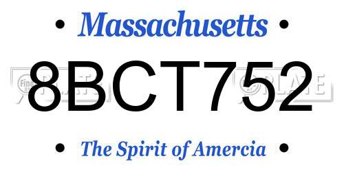 8BCT752 Massachusetts License Plate