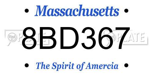 8BD367 Massachusetts License Plate
