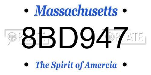 8BD947 Massachusetts License Plate