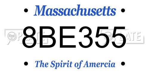 8BE355 Massachusetts License Plate