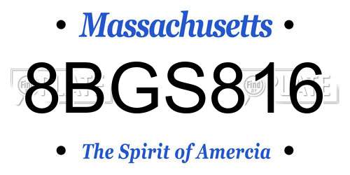 8BGS816 Massachusetts License Plate