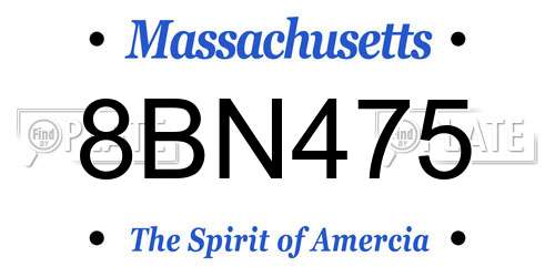 8BN475 Massachusetts License Plate