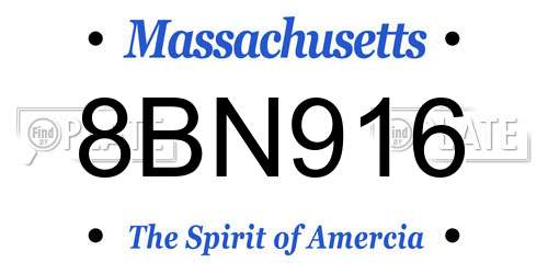 8BN916 Massachusetts License Plate