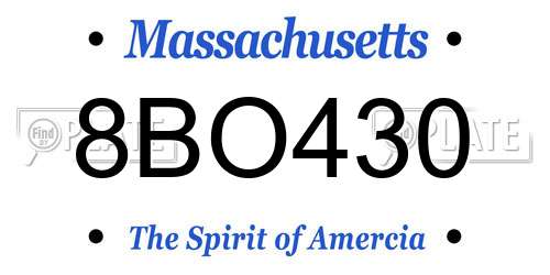 8BO430 Massachusetts License Plate