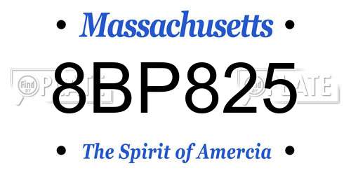 8BP825 Massachusetts License Plate