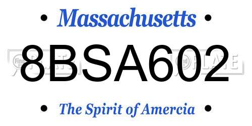 8BSA602 Massachusetts License Plate