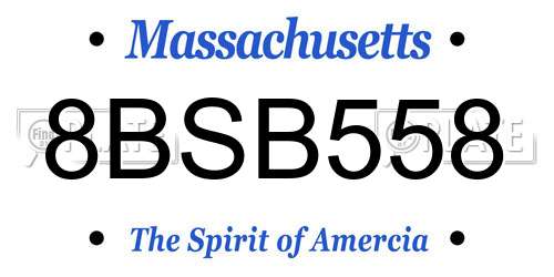 8BSB558 Massachusetts License Plate