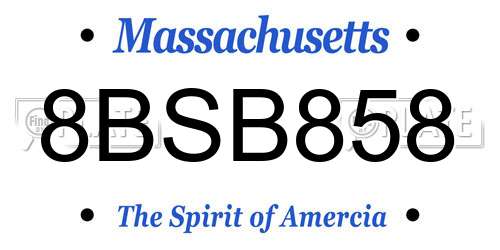 8BSB858 Massachusetts License Plate