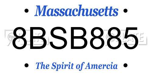 8BSB885 Massachusetts License Plate