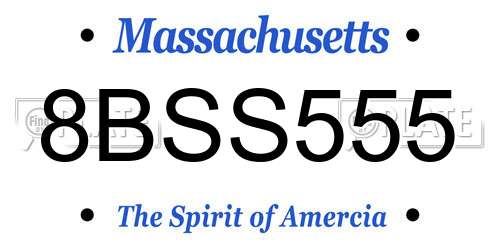 8BSS555 Massachusetts License Plate