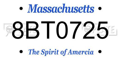 8BT0725 Massachusetts License Plate
