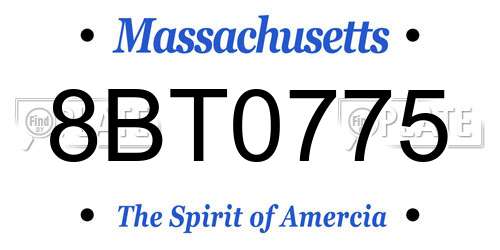 8BT0775 Massachusetts License Plate