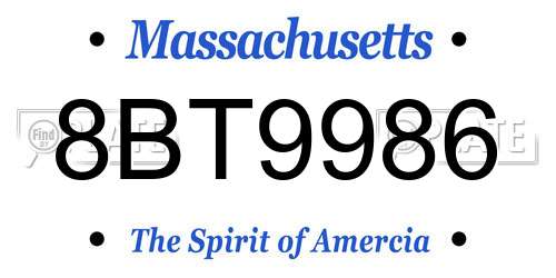 8BT9986 Massachusetts License Plate