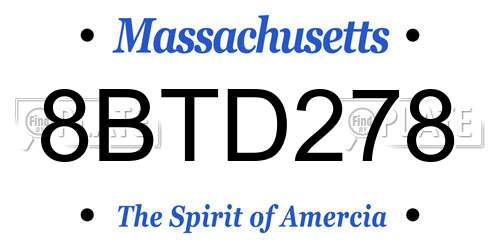 8BTD278 Massachusetts License Plate