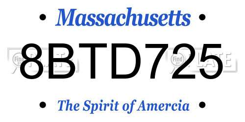 8BTD725 Massachusetts License Plate
