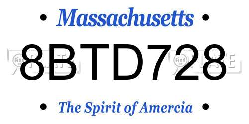 8BTD728 Massachusetts License Plate