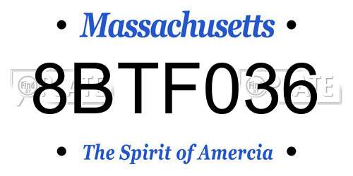 8BTF036 Massachusetts License Plate