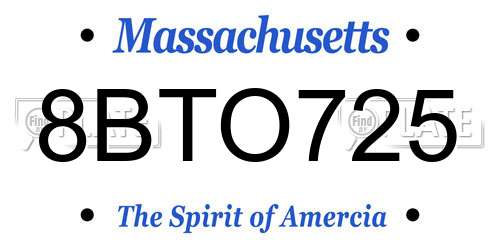 8BTO725 Massachusetts License Plate