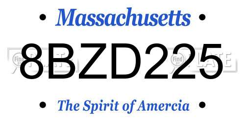 8BZD225 Massachusetts License Plate