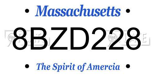 8BZD228 Massachusetts License Plate