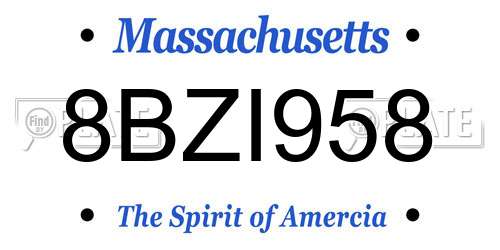 8BZI958 Massachusetts License Plate