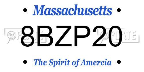 8BZP20 Massachusetts License Plate