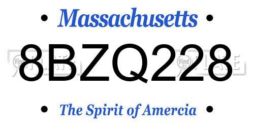 8BZQ228 Massachusetts License Plate