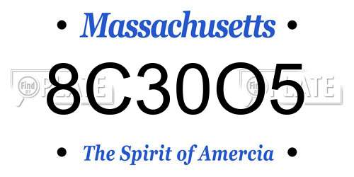 8C30O5 Massachusetts License Plate