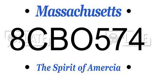 8CBO574 Massachusetts License Plate