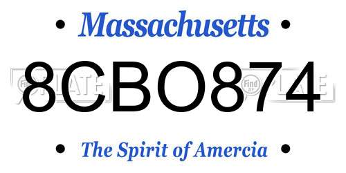 8CBO874 Massachusetts License Plate